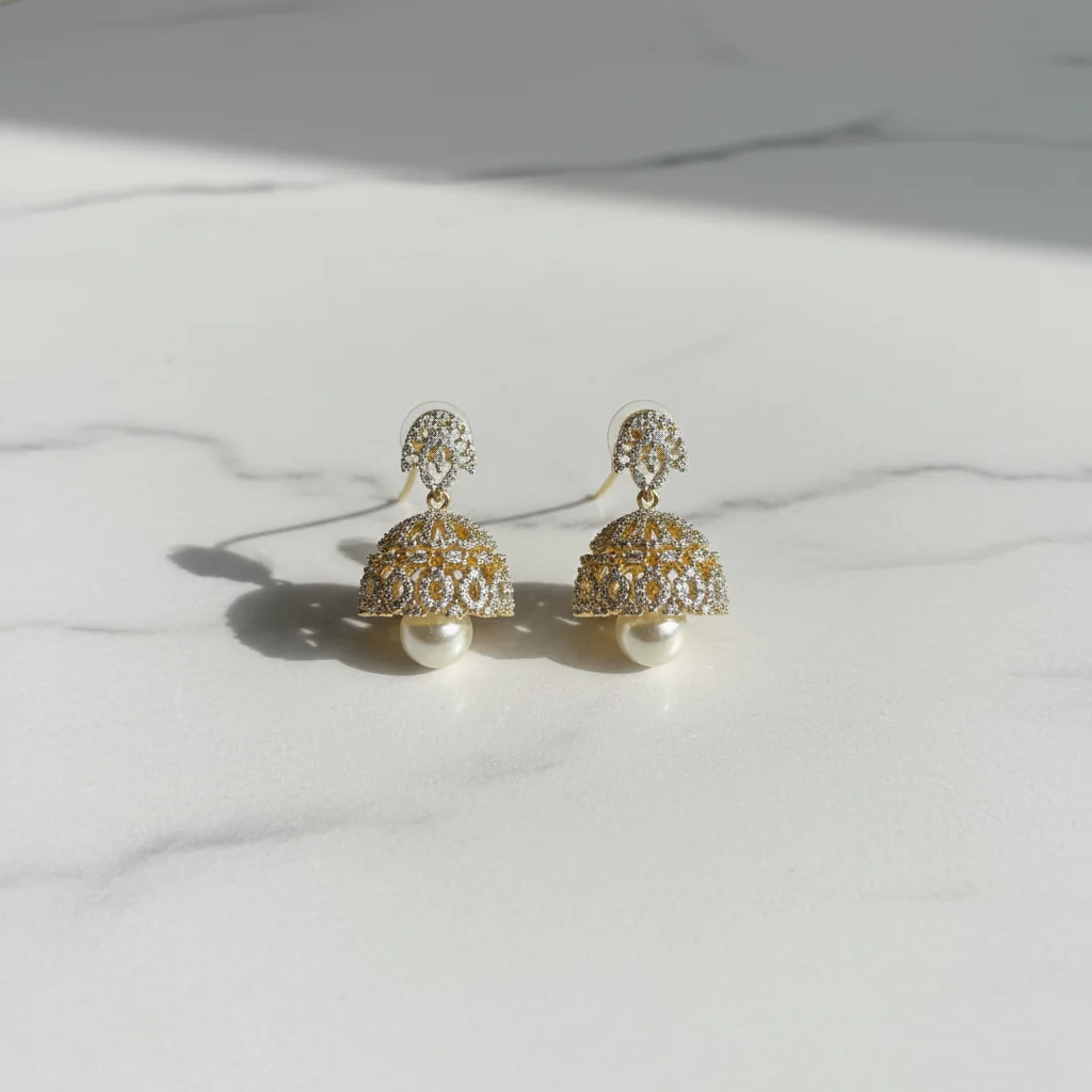 Lattice Charm Cubic Zirconia Jhumka Earrings