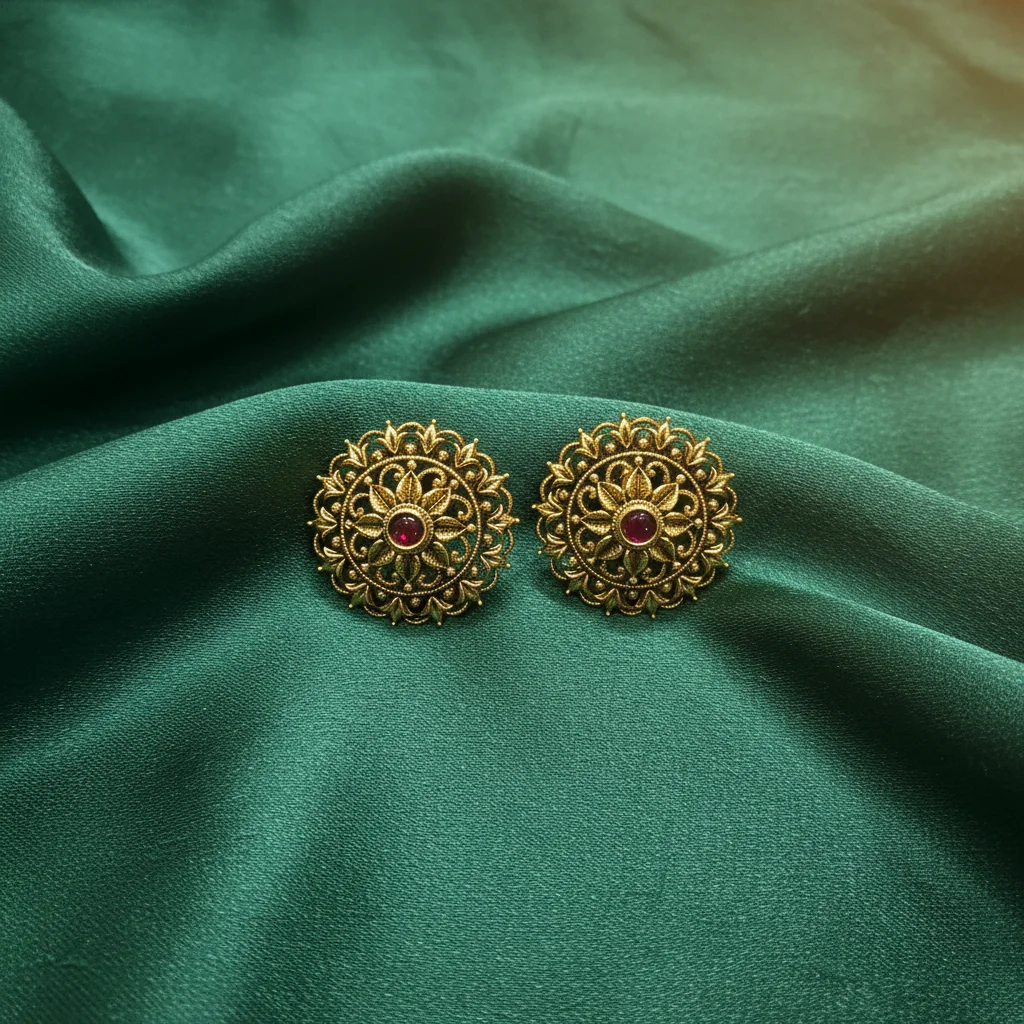 Regal Red Antique Filigree Circular Studs - View 2