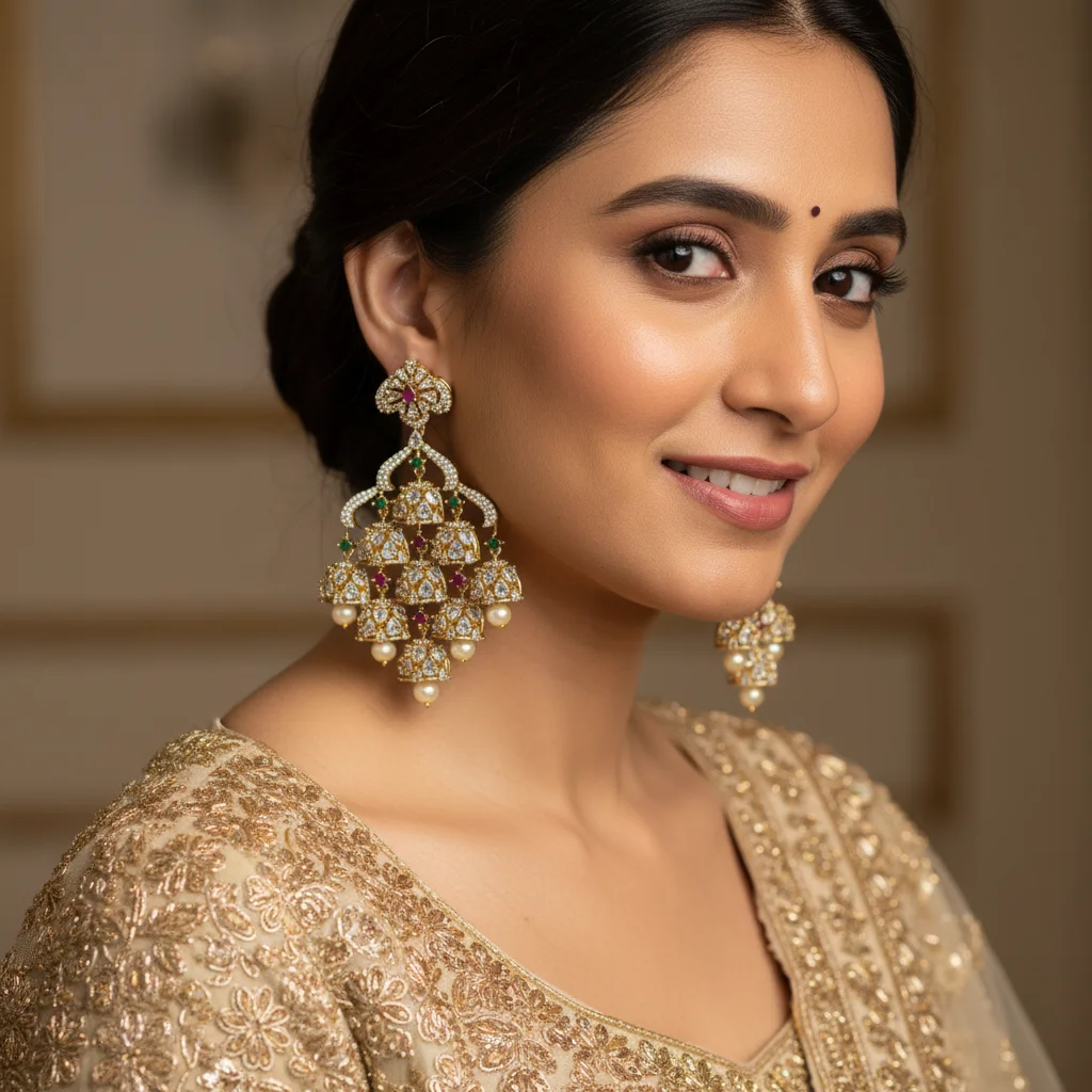 Royal Cascading Tiered Jhumka Chandelier Earrings