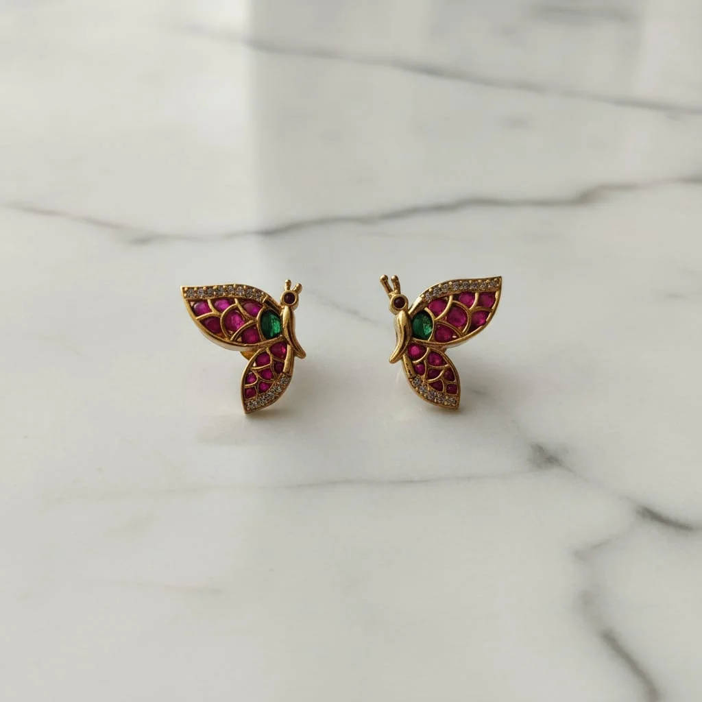 Mariposa Ruby-Green Butterfly Studs