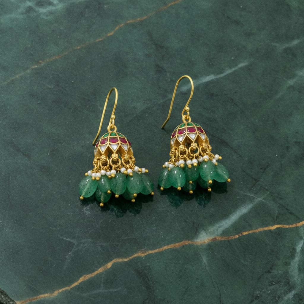 Emerald & Ruby Kundan Jhumkas