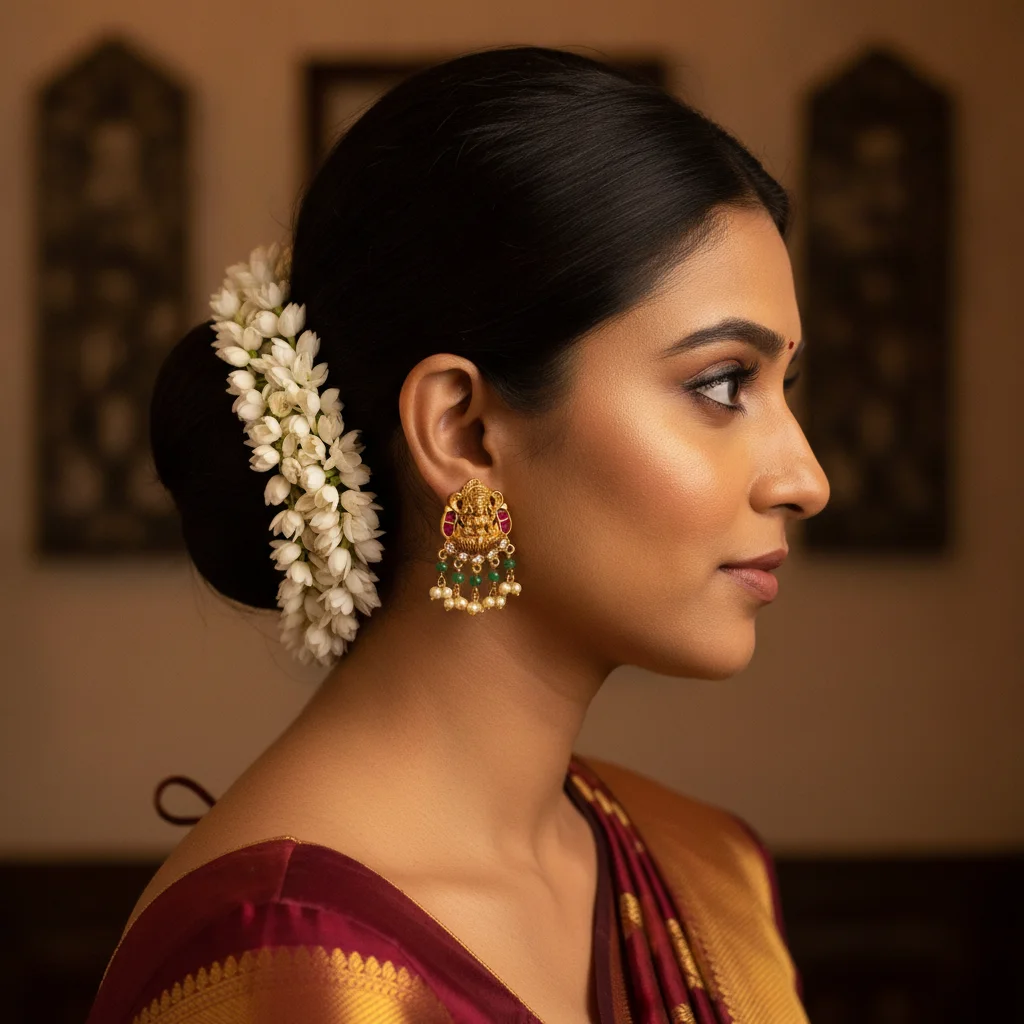 Divine Lakshmi Temple Studs with Pearl Drops