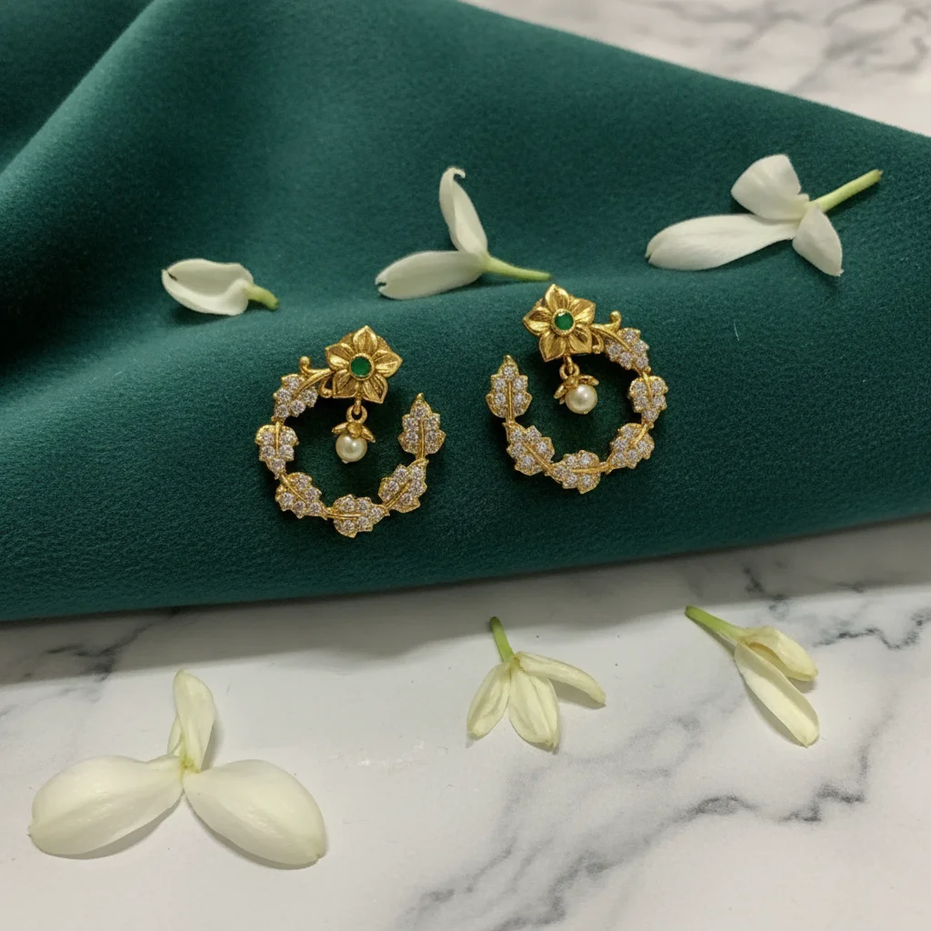 Floral Wreath Emerald & Pearl Earrings