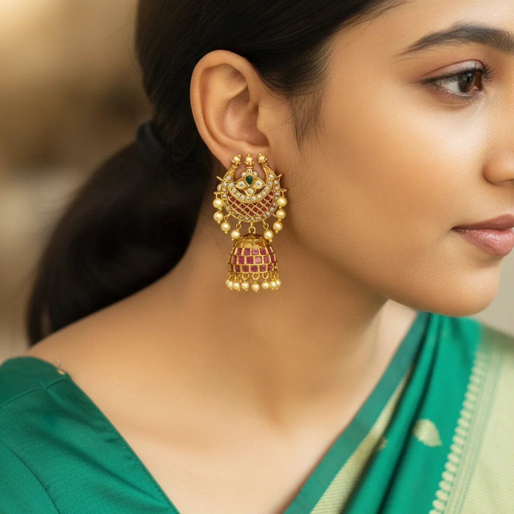 Antique Chandbali Jhumka Earrings