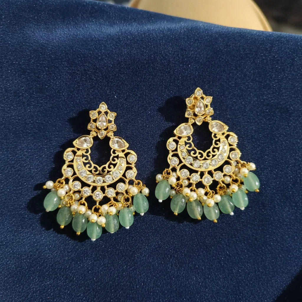 Emerald Crescent Chandbali Earrings