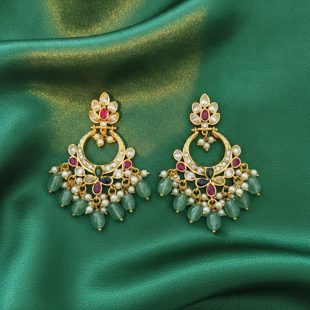 Regal Navratna-Style Chandbali Earrings