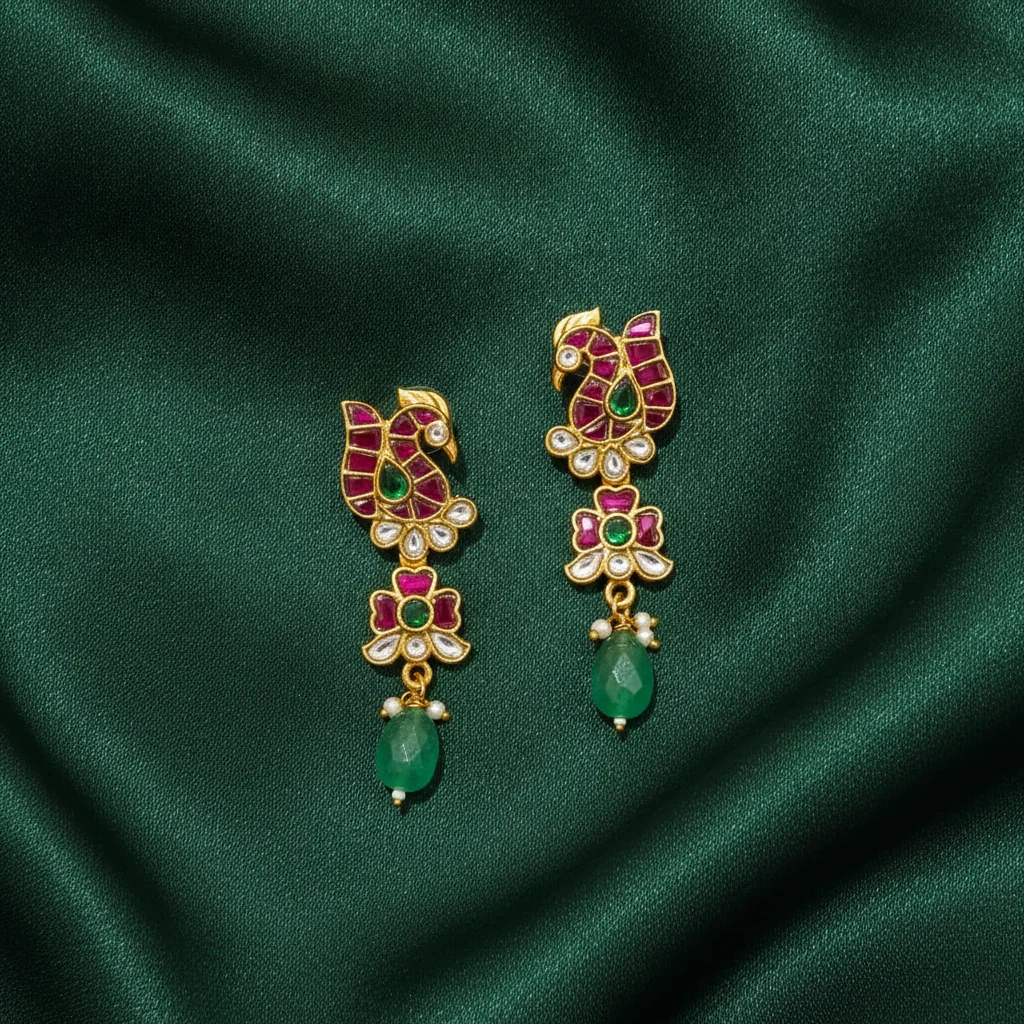 Regal Peacock Kundan Drop Earrings