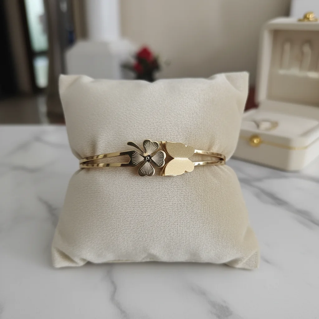 Butterfly & Clover Charm Kids Bangle - View 2
