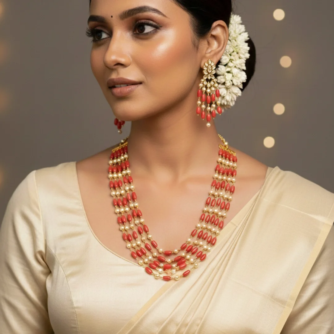 Coral Harmony Pearl Mala Set - View 5