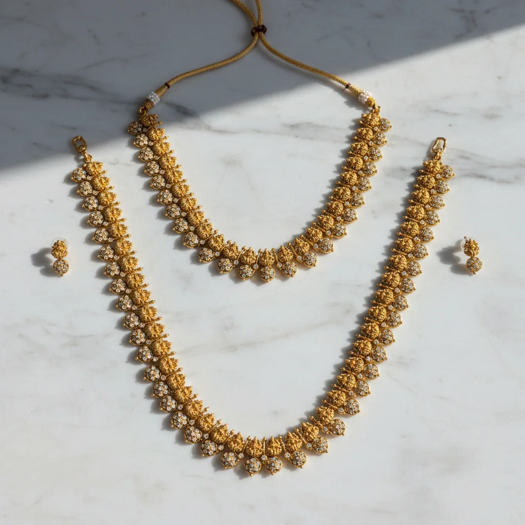 Regal Antique Gold Layered Necklace Set