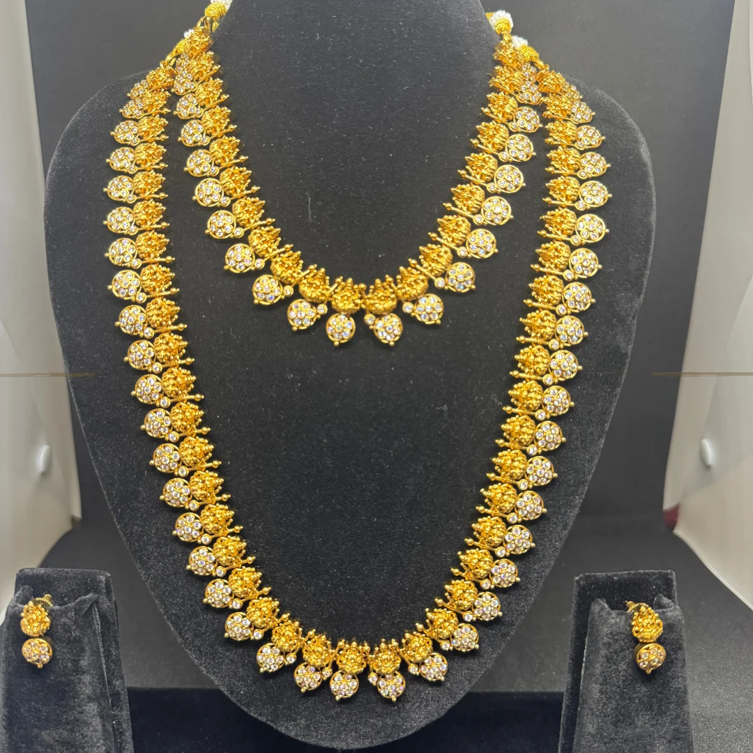 Regal Antique Gold Layered Necklace Set - View 2