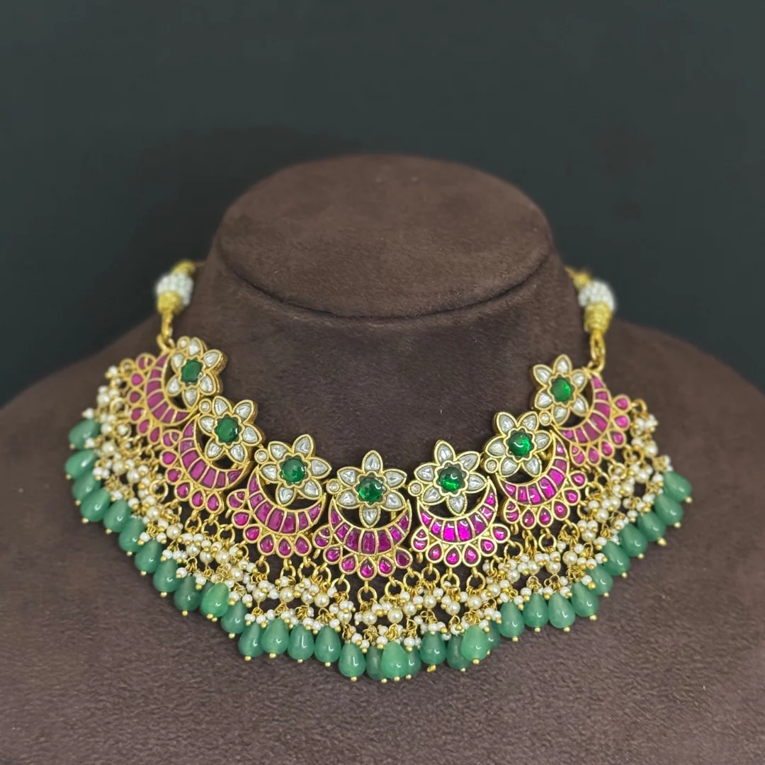 Vibrant Gardenia Emerald & Ruby Choker - View 2
