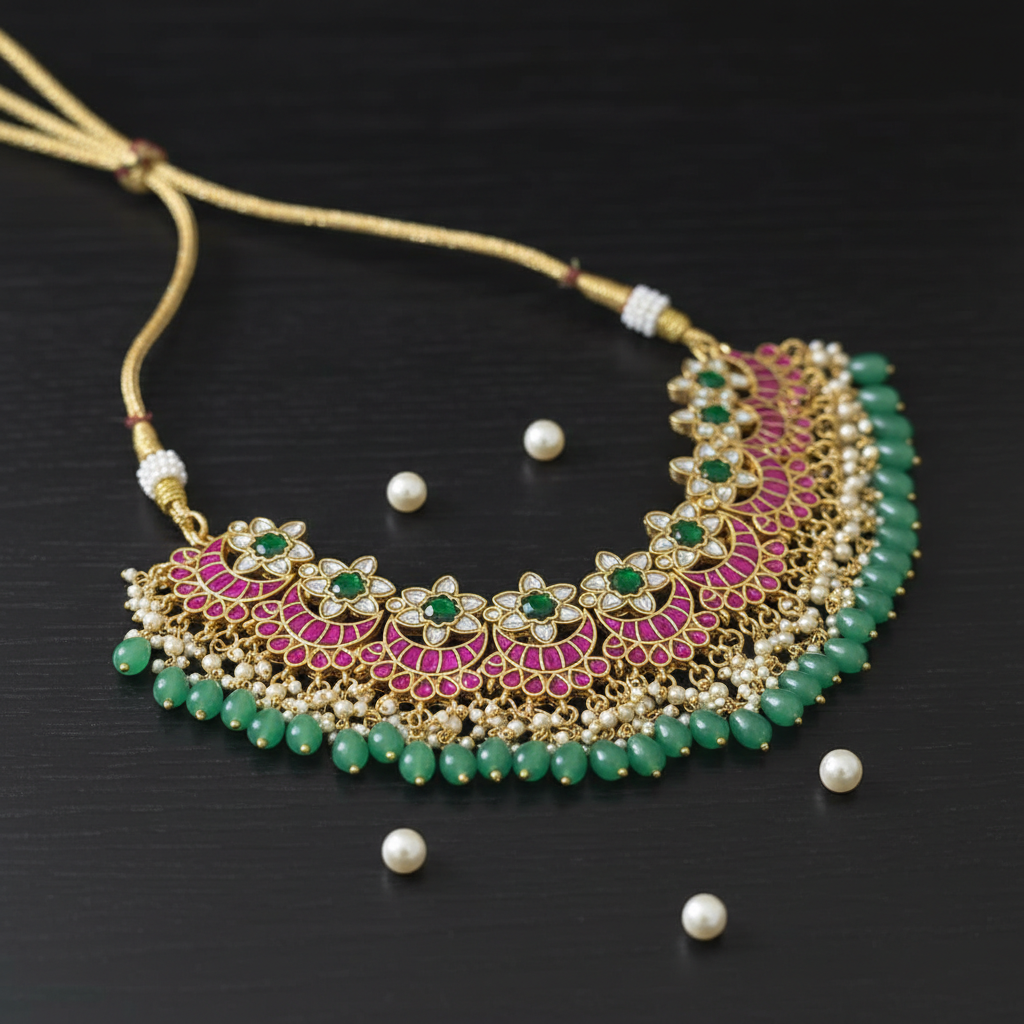 Vibrant Gardenia Emerald & Ruby Choker - View 3