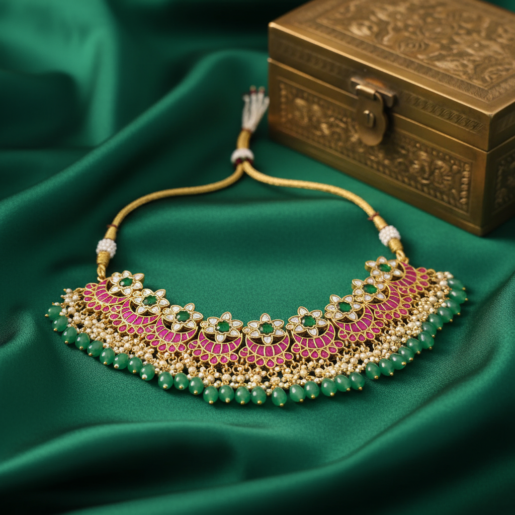 Vibrant Gardenia Emerald & Ruby Choker