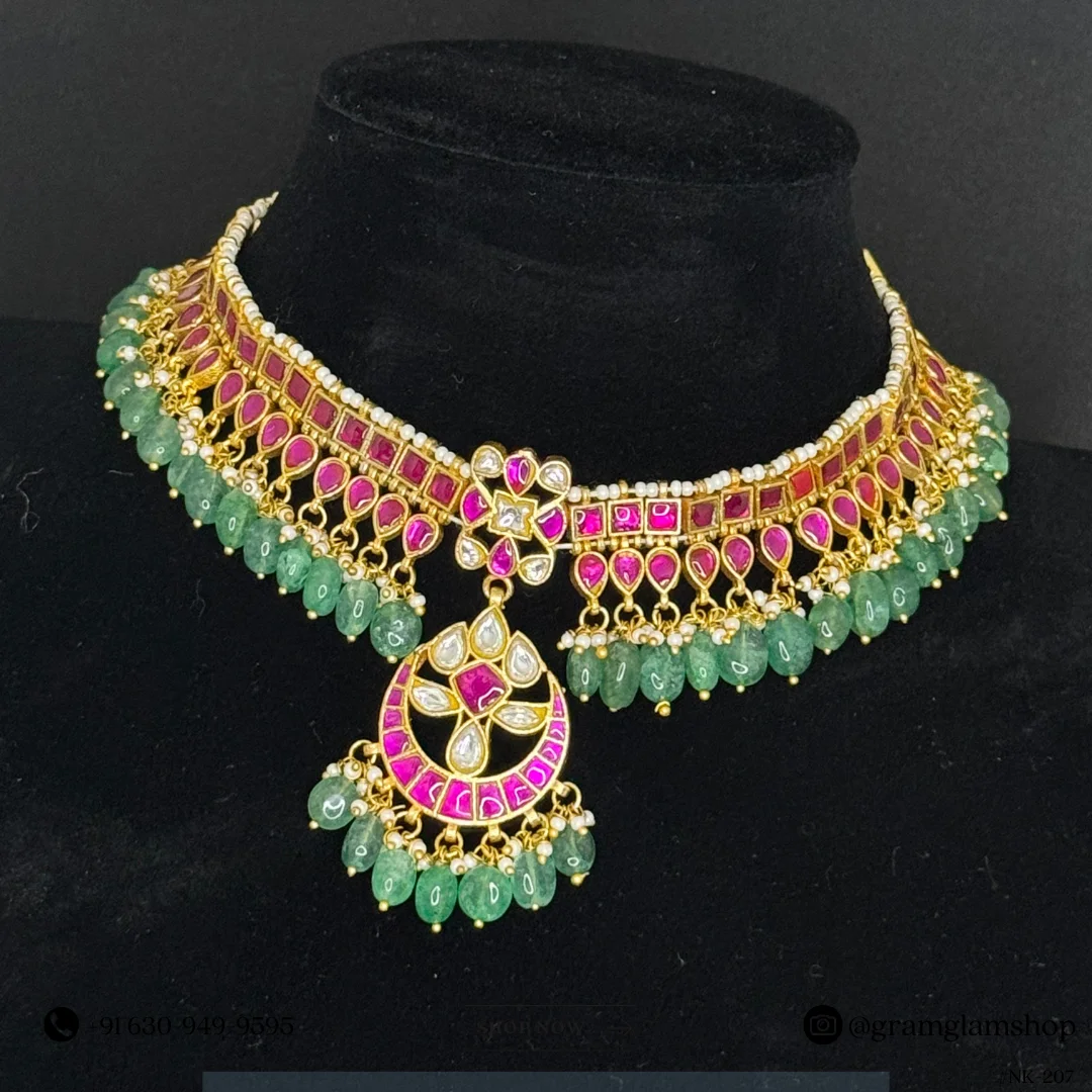 Aavya Regal Kundan & Emerald Choker - View 3