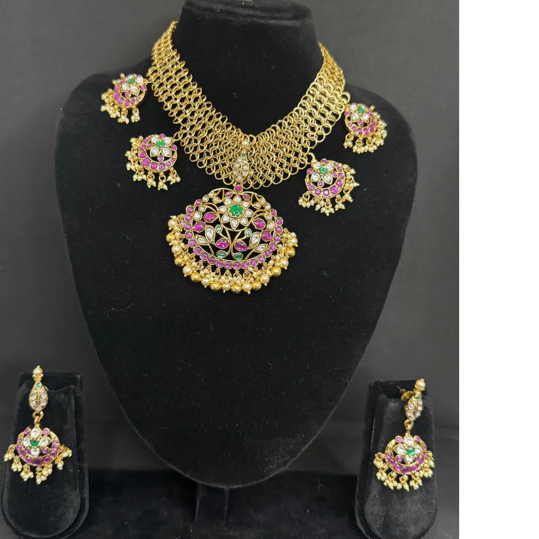 Maharani Intricate Mesh Floral Choker Set - View 2