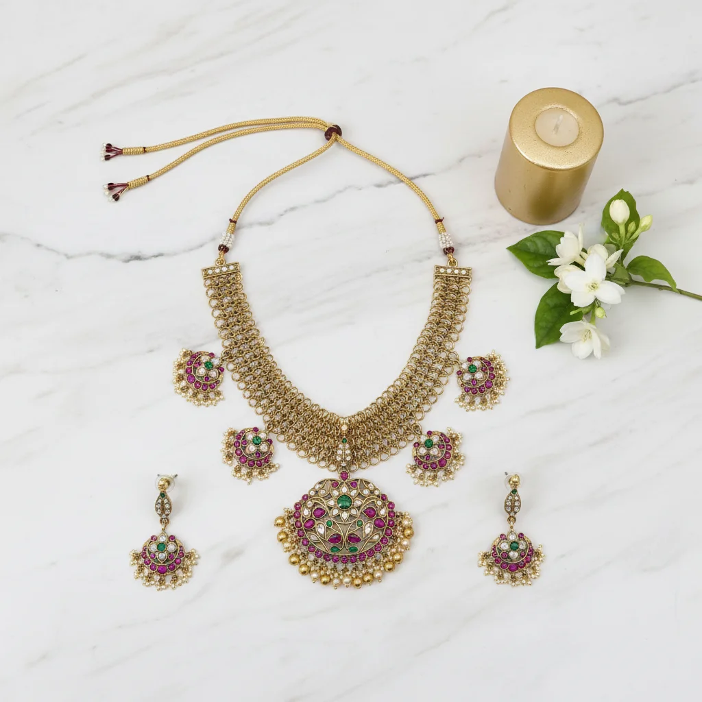 Maharani Intricate Mesh Floral Choker Set