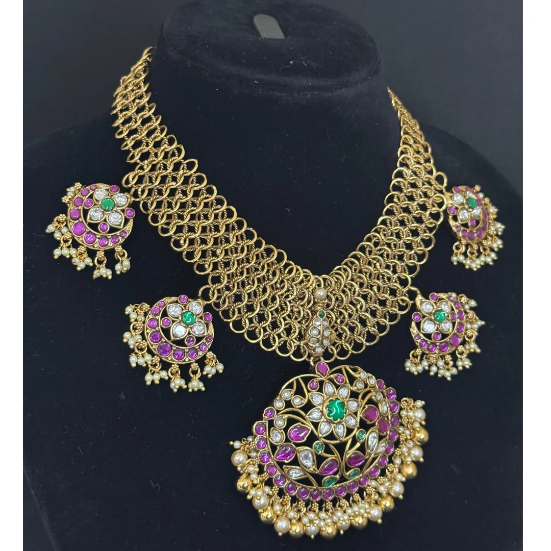 Maharani Intricate Mesh Floral Choker Set - View 5