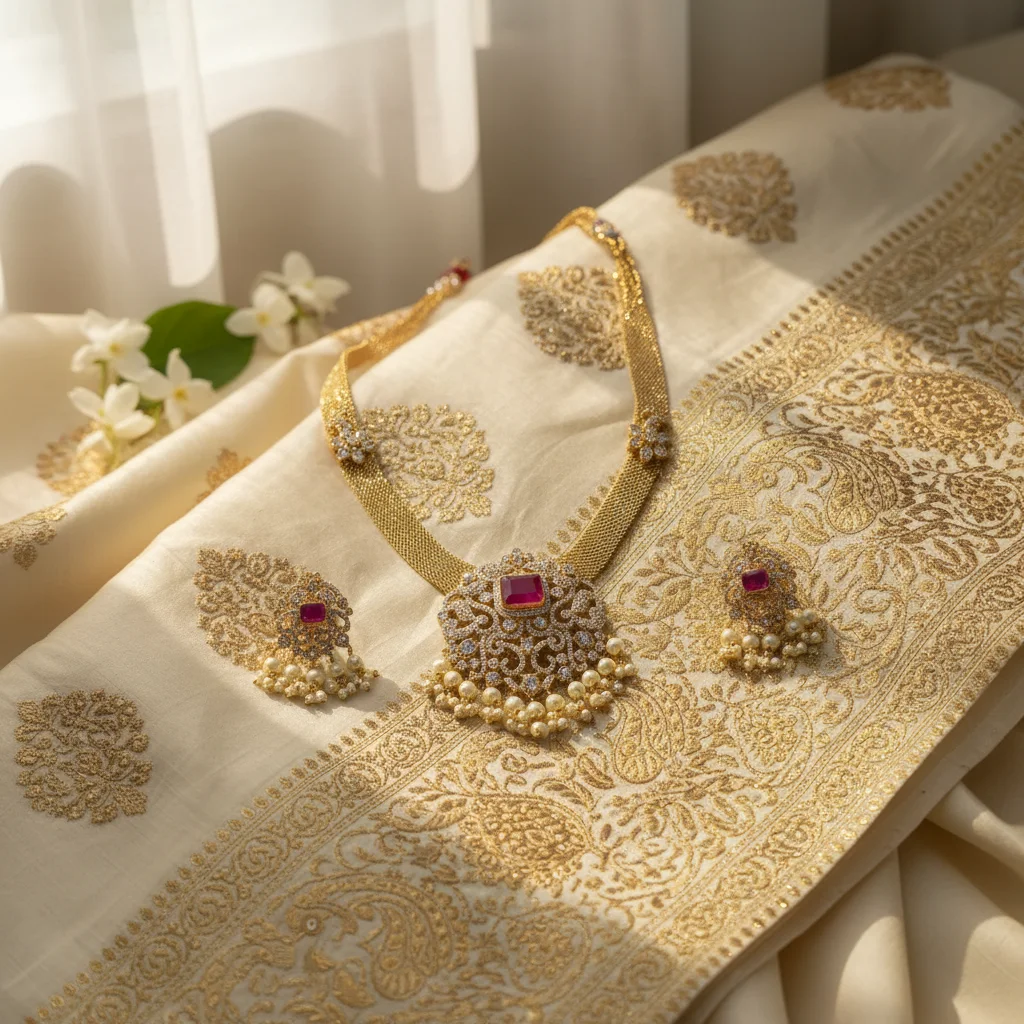 Regal Ruby Mesh Necklace Set - View 2