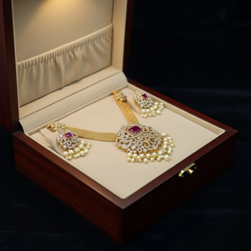 Regal Ruby Mesh Necklace Set - View 3