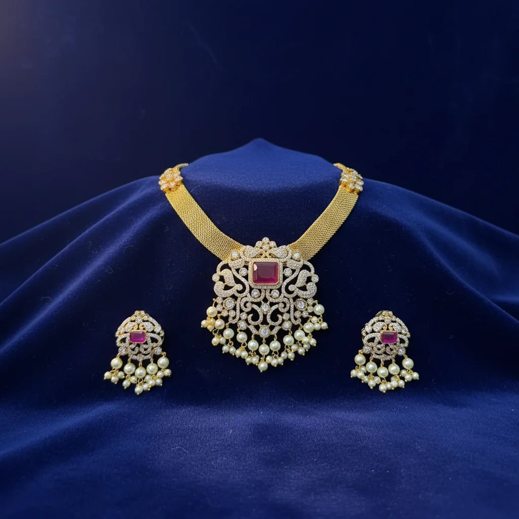 Regal Ruby Mesh Necklace Set