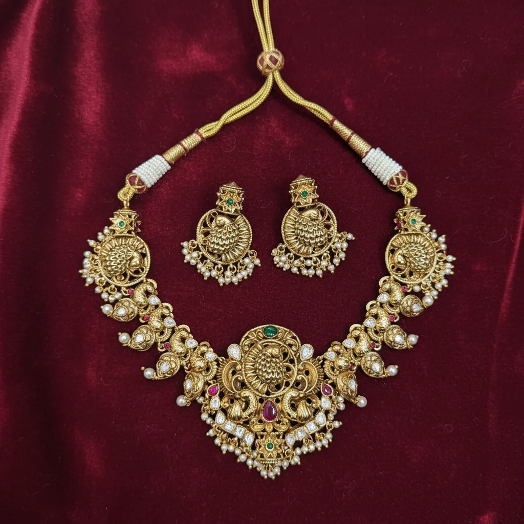 Ethereal Peacock Temple Necklace Set