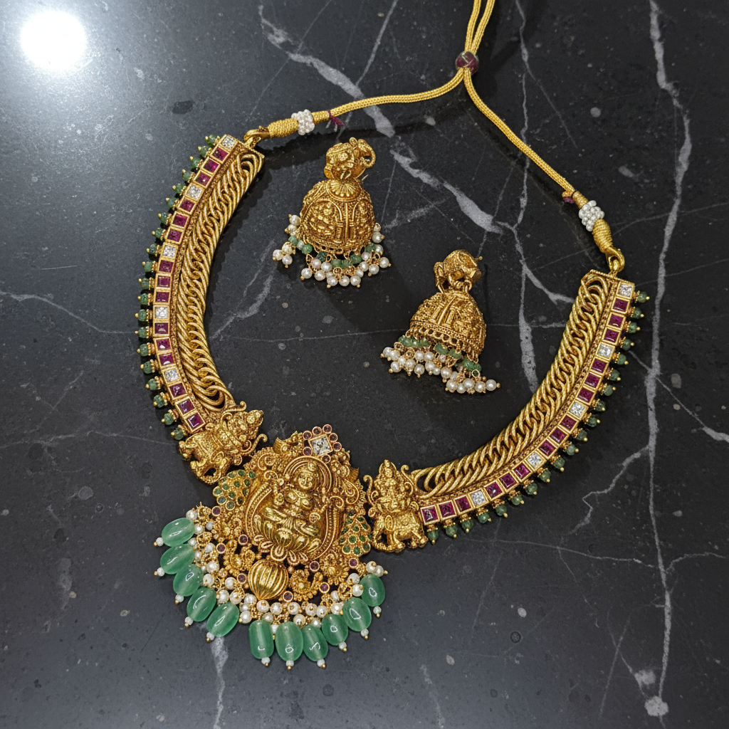 Lakshmi Vaibhav Temple Choker Set - View 3