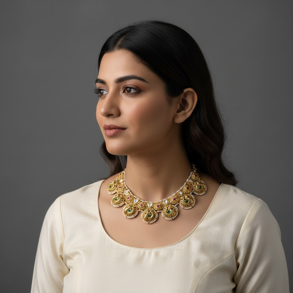 Royal Peacock Antique Matte Necklace - View 5