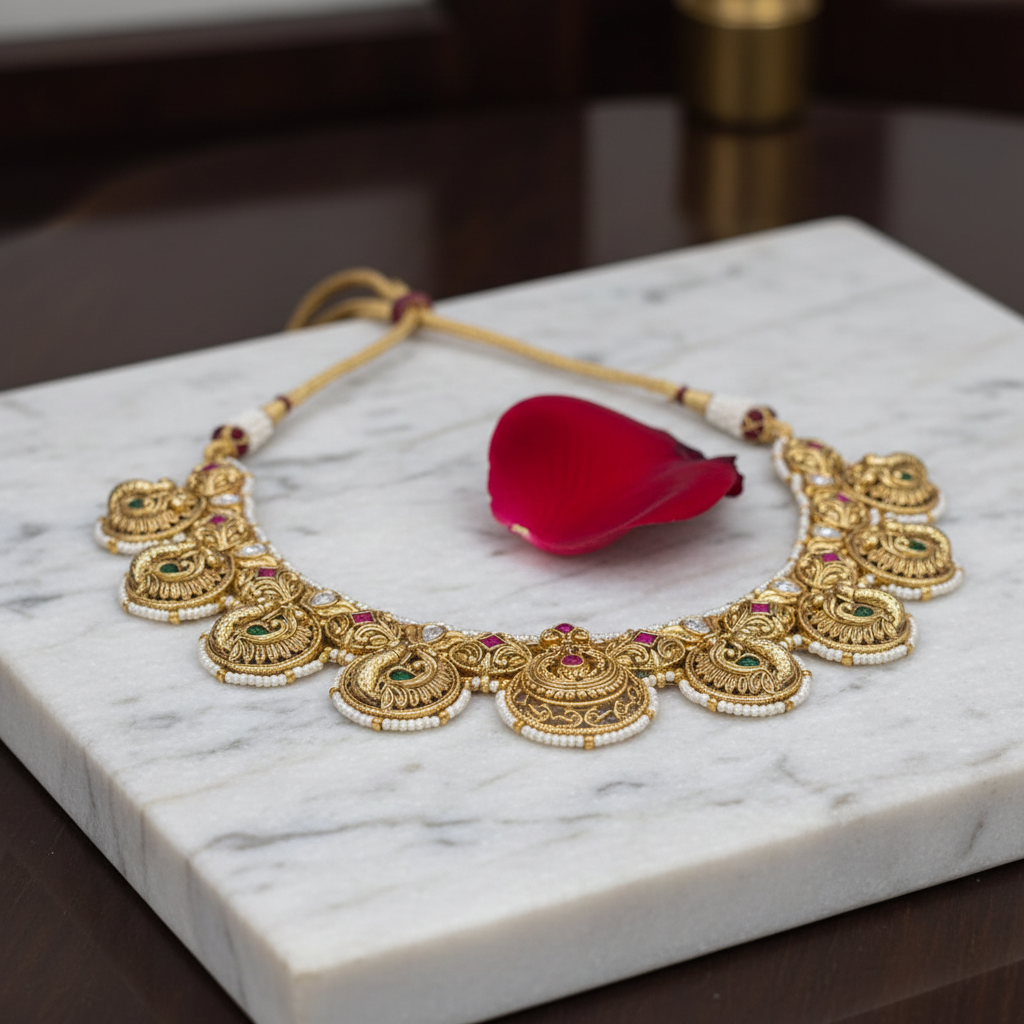 Royal Peacock Antique Matte Necklace - View 3