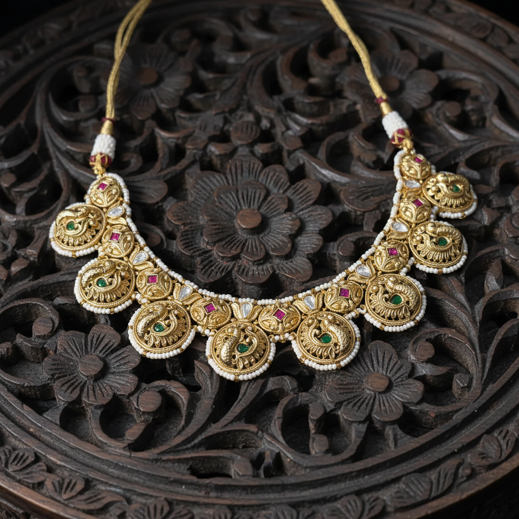 Royal Peacock Antique Matte Necklace - View 4