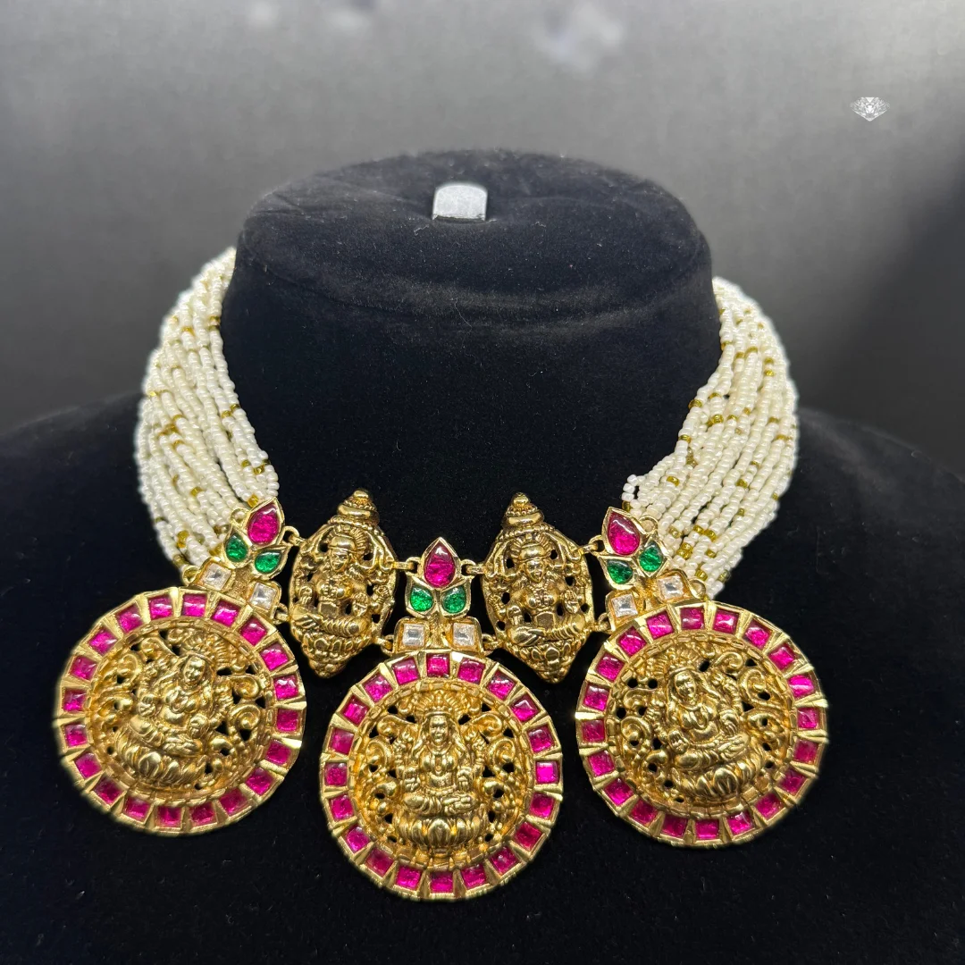 Royal Lakshmi Temple Pearl Necklace - View 2