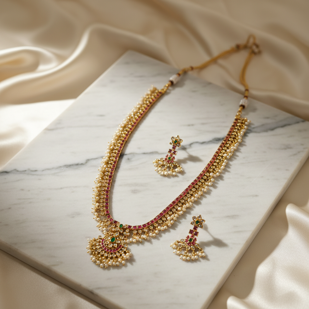 Vanya Heritage Ruby and Pearl Haar Set - View 2