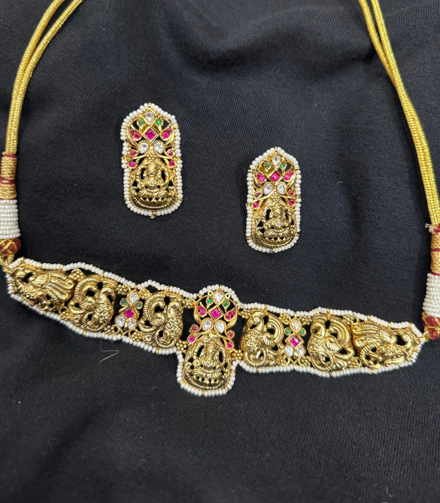 Divine Lakshmi Peacock Temple Choker Set - View 2