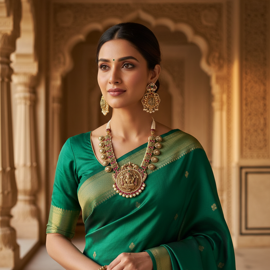 Divine Lakshmi Antique Matte Necklace Set - View 3