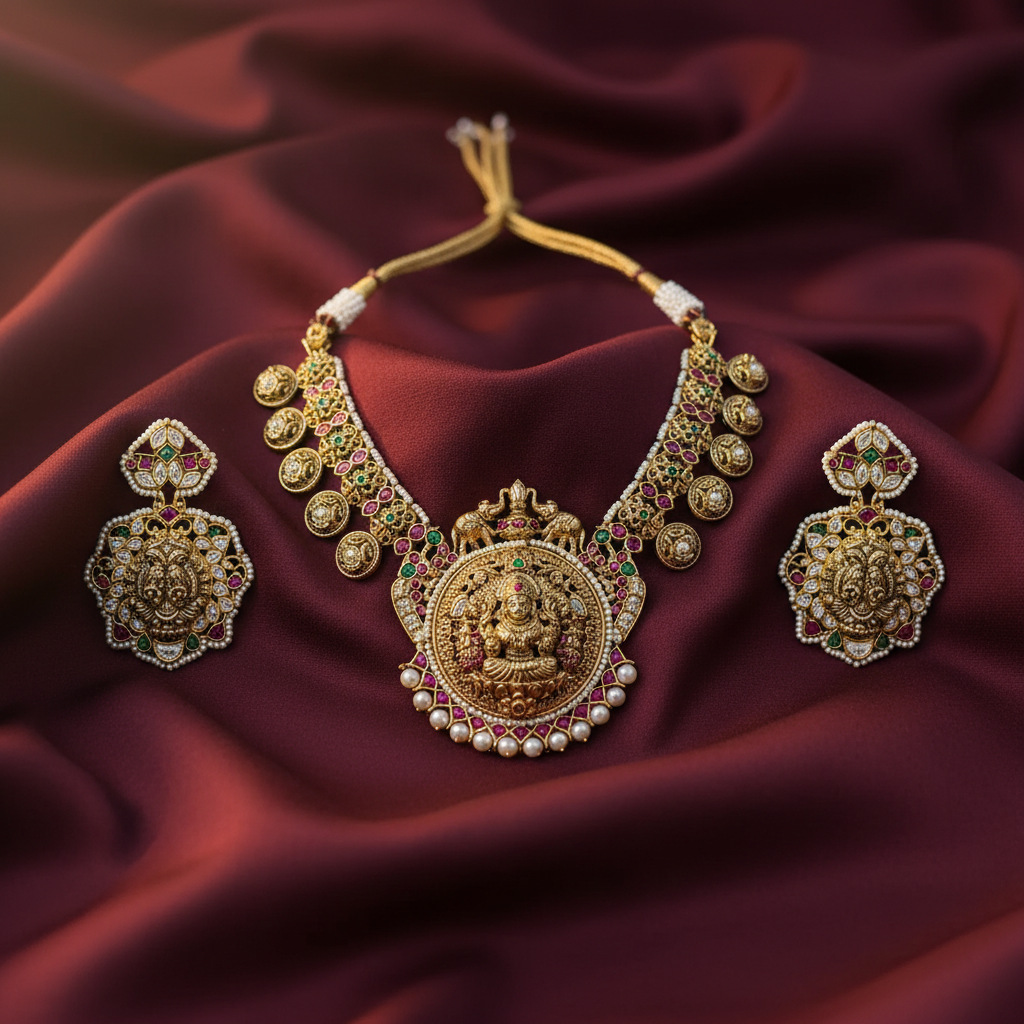 Divine Lakshmi Antique Matte Necklace Set
