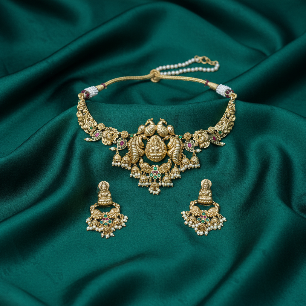 Divine Lakshmi Peacock Antique Choker Set