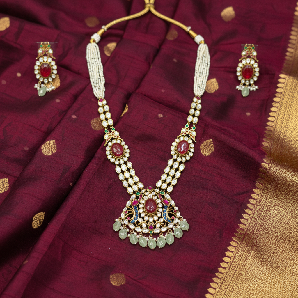 Royal Heritage Ruby & Kundan Multi-Strand Pearl Necklace Set - View 2