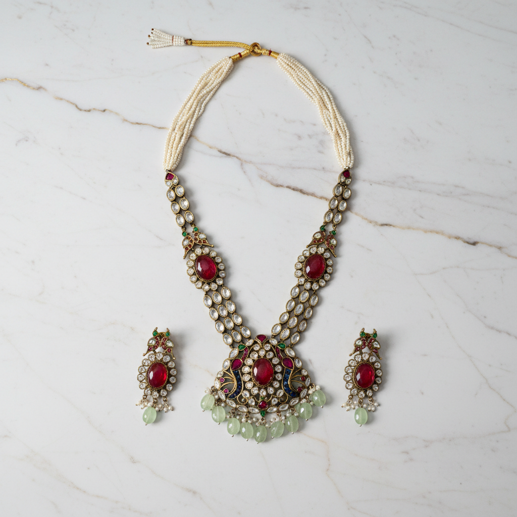 Royal Heritage Ruby & Kundan Multi-Strand Pearl Necklace Set