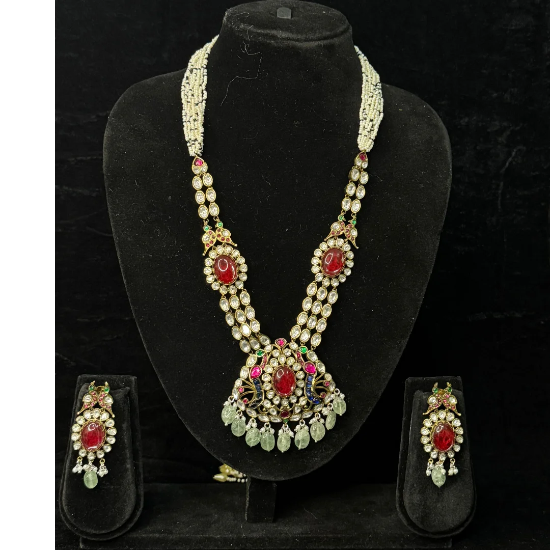 Royal Heritage Ruby & Kundan Multi-Strand Pearl Necklace Set - View 5