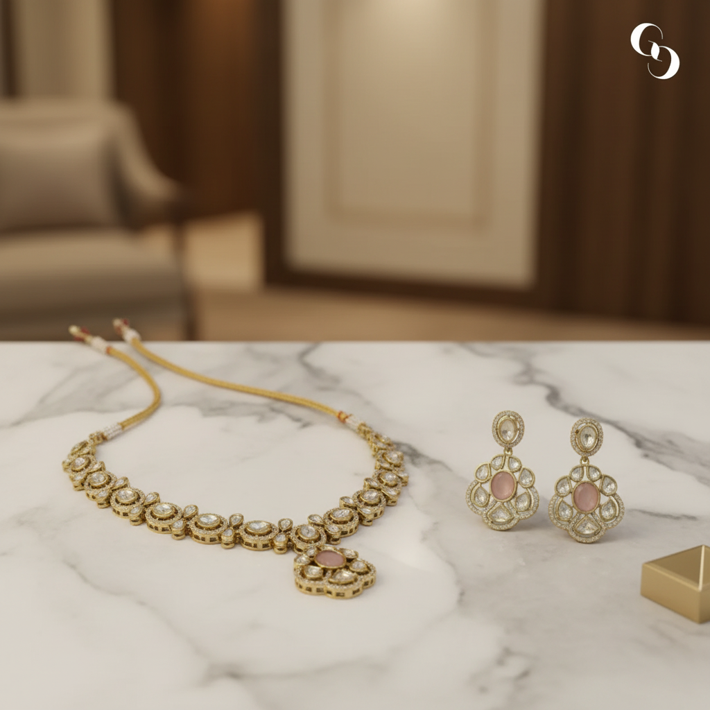 Aetheria Blush Polki Necklace Set - View 2