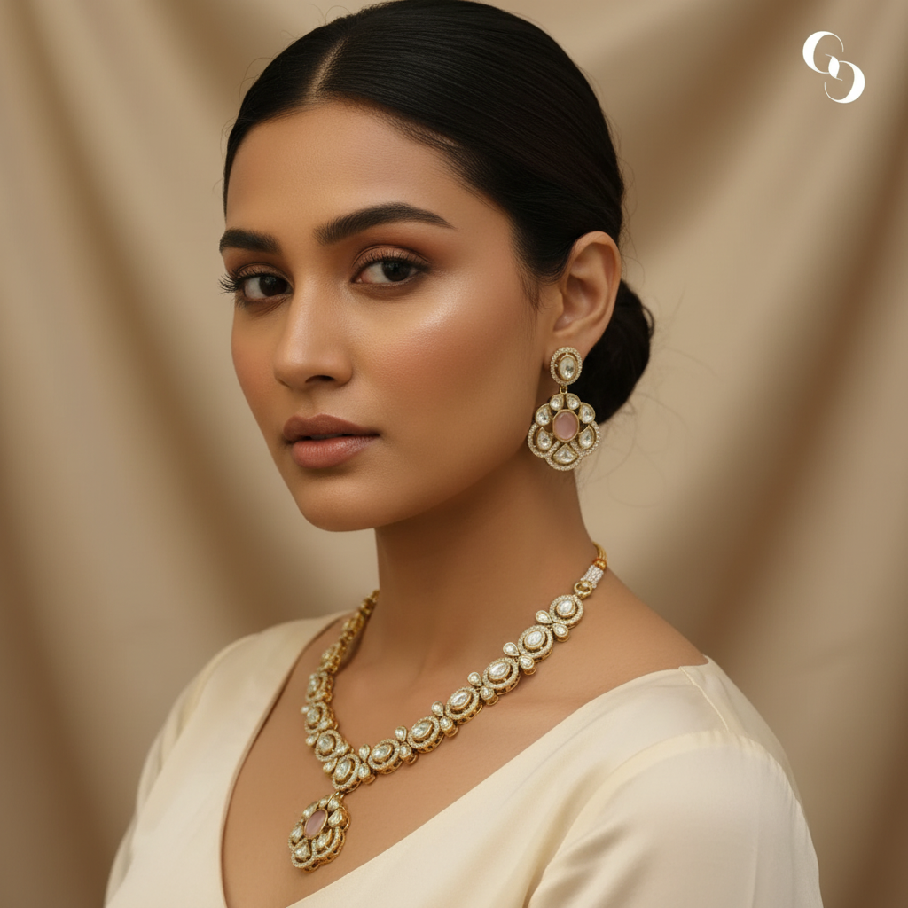 Aetheria Blush Polki Necklace Set - View 5