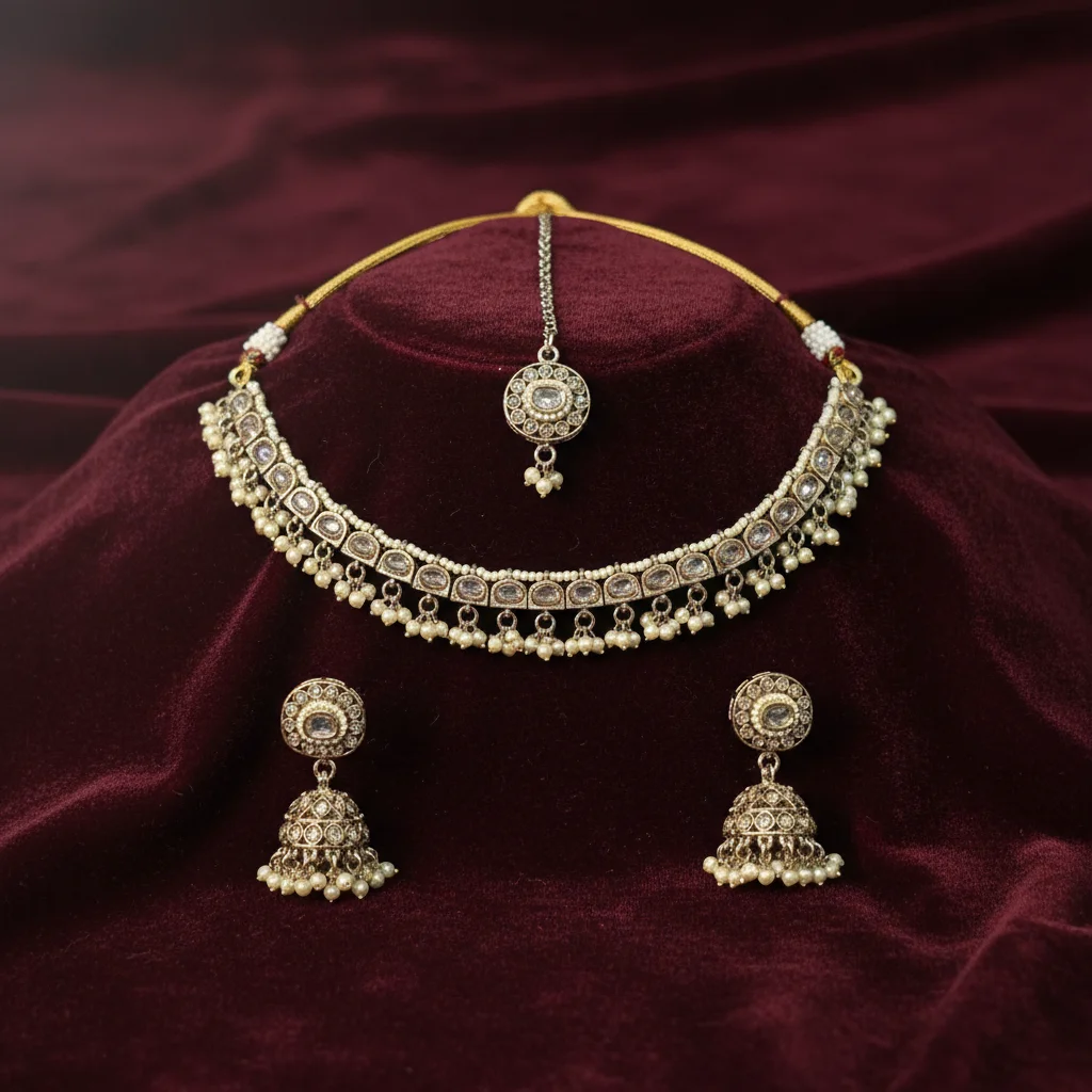 Imperial Kundan Choker Set with Pearl Accents