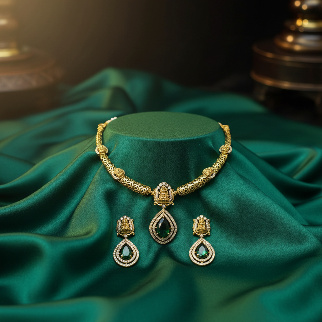 Emerald Radiance Deity Motif Necklace Set