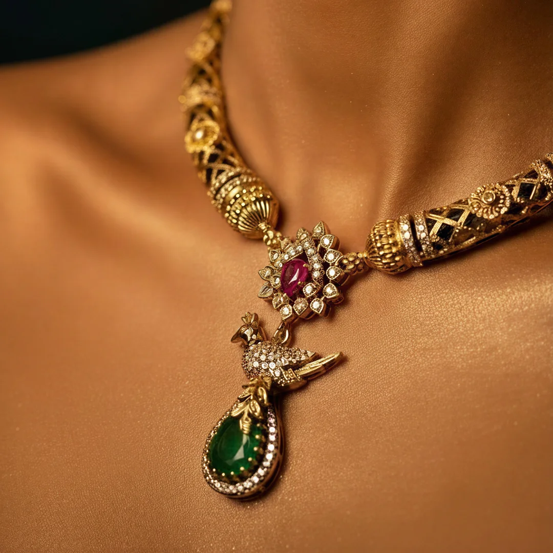 Royal Swan Emerald Teardrop Necklace