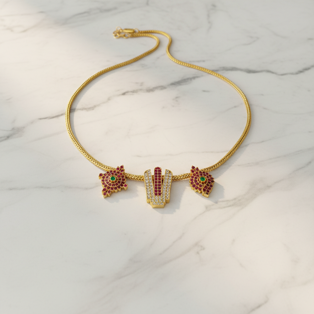 Vaibhav Namam Ruby Mesh Necklace - View 2