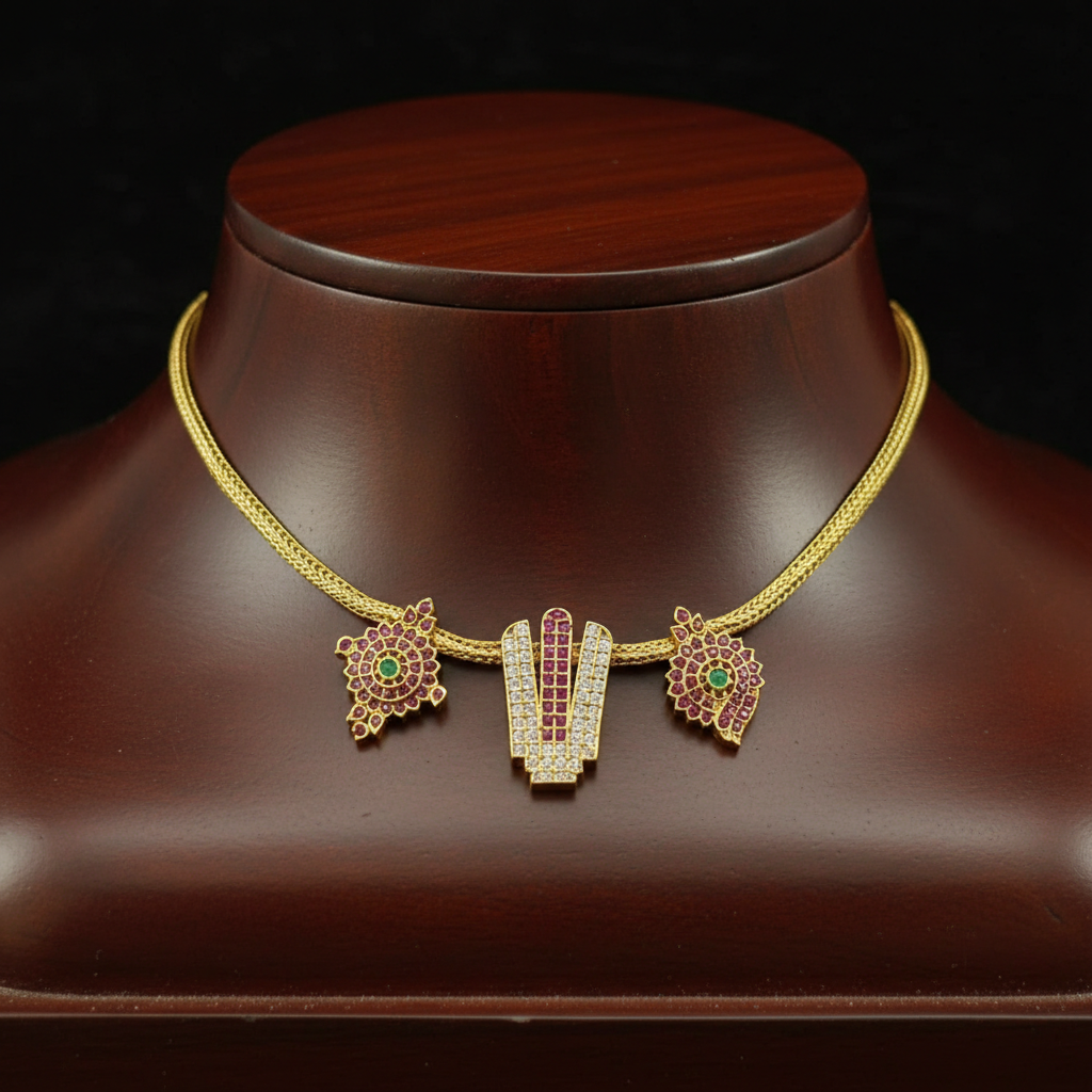 Vaibhav Namam Ruby Mesh Necklace - View 3