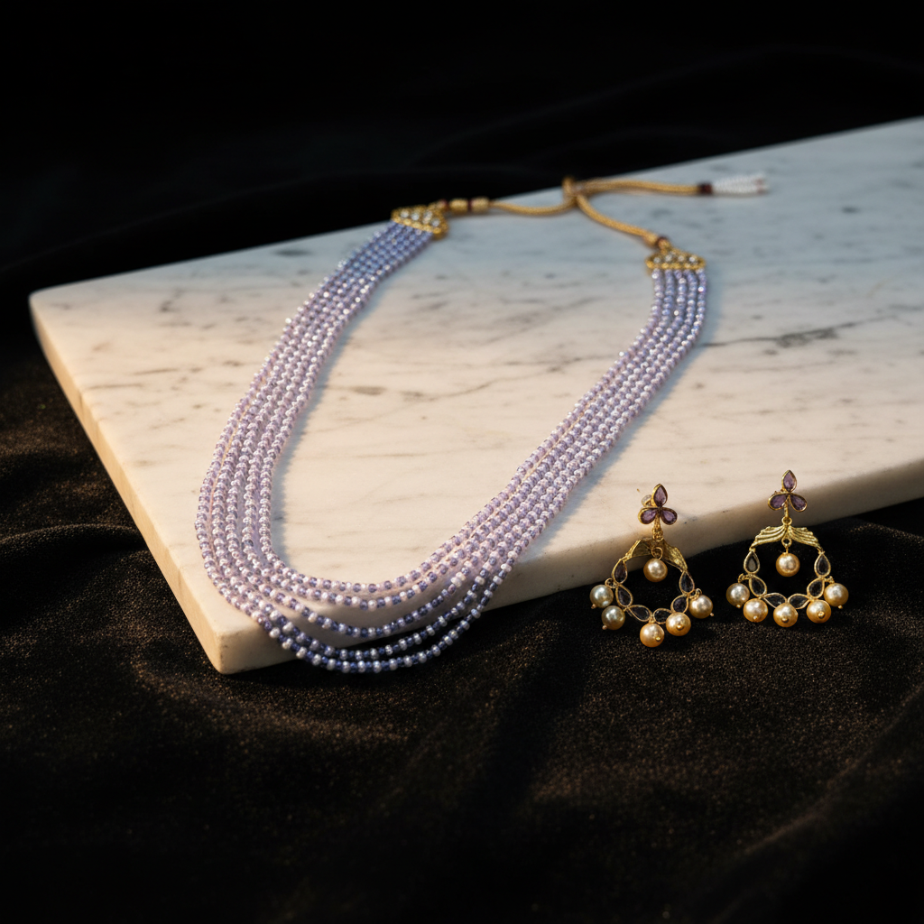 Ethereal Lavender Multi-Strand Pearl Necklace Set