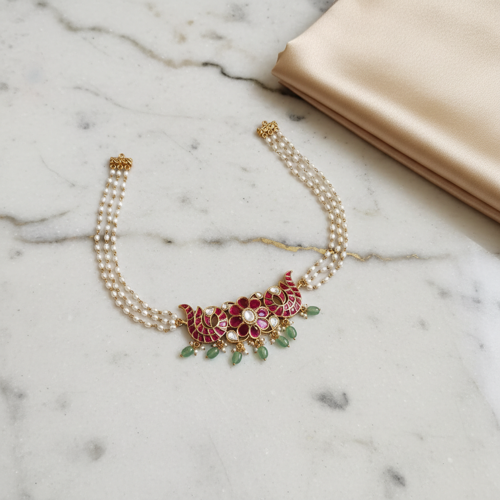 The Vrinda Ruby & Pearl Choker