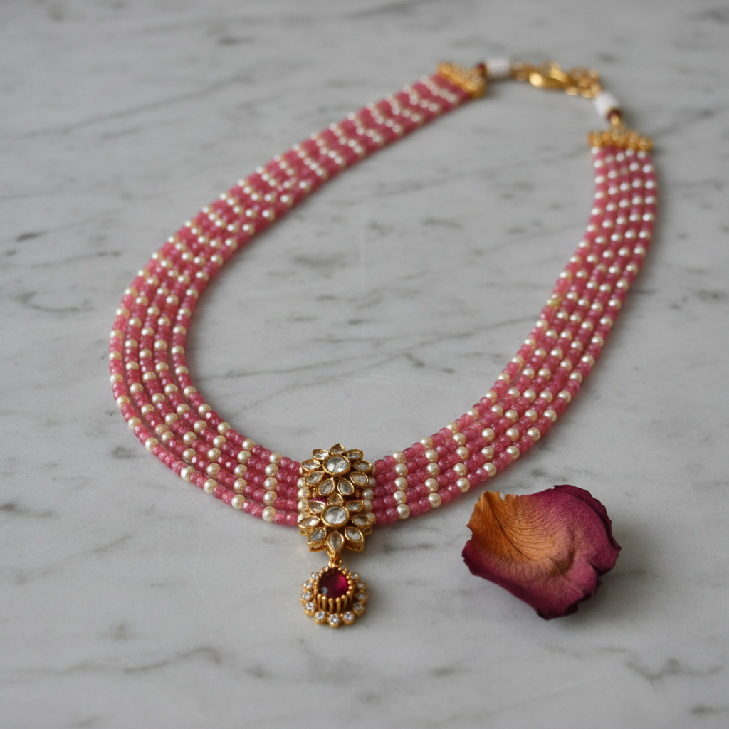 Rosé Radiance Multi-Strand Kundan Necklace