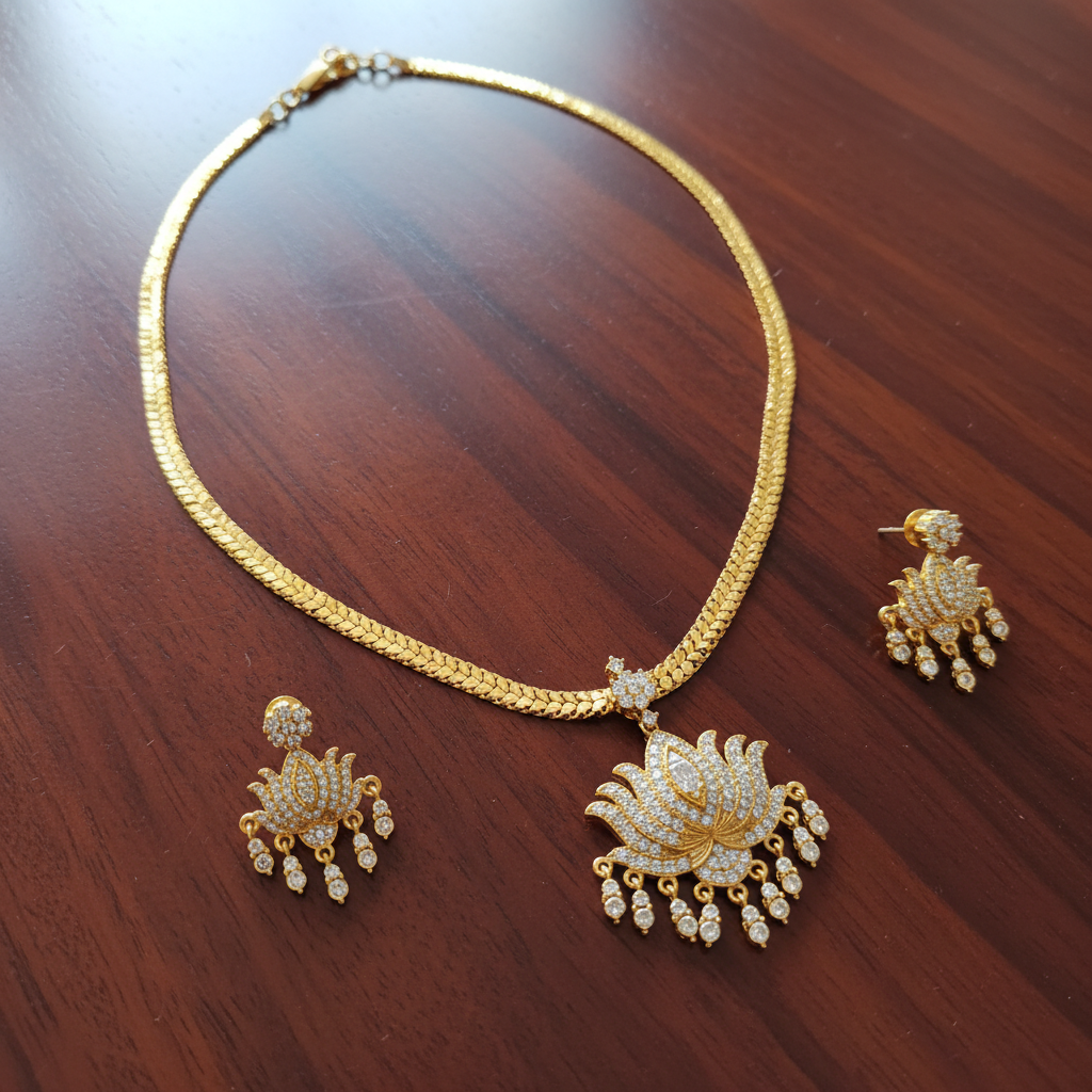 The Padmanjali Lotus Necklace Set - View 2